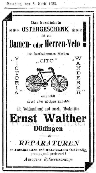 Inserat in den Freiburger Nachrichten vom 08.04.1922