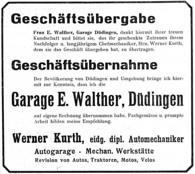 Die Witwe Lyda Walther übergibt 1946 die Garage dem Pächter Werner Kurth.